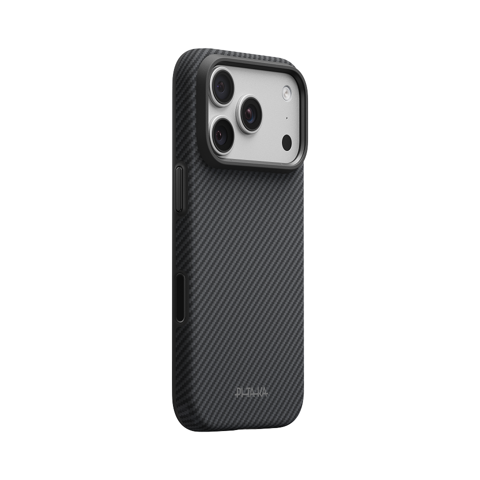 Pitaka iPhone 18 Pro Karbon Kılıf MagSafe Uyumlu Aramid Fiber - Summa 600D Black Gray