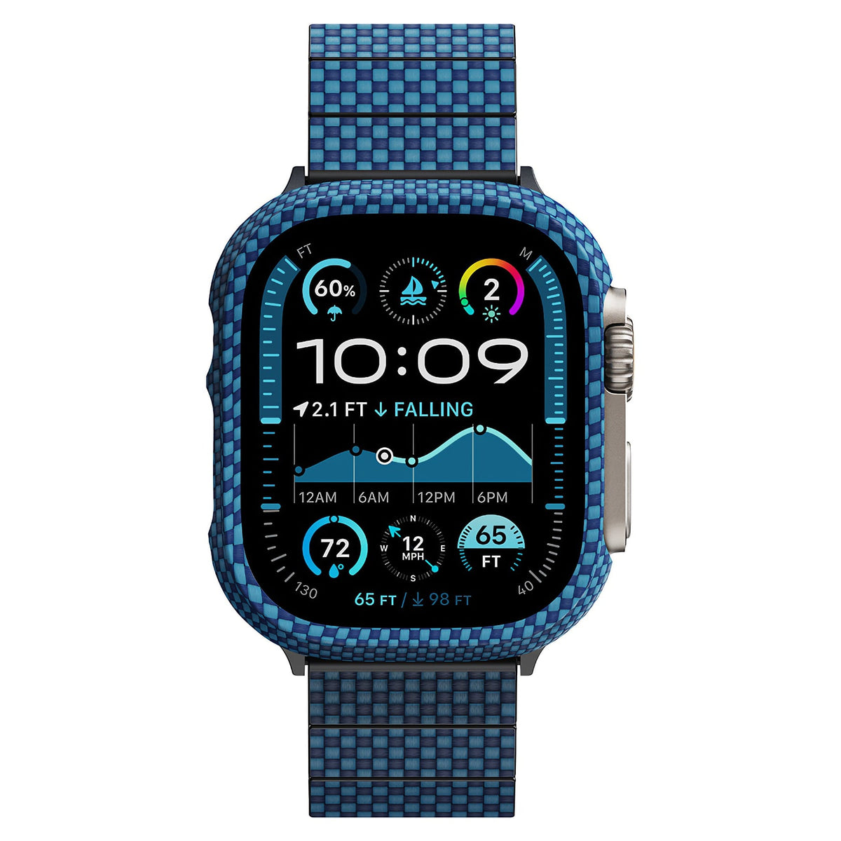 Aramid Fiber 600D Apple Watch Ultra 49mm Uyumlu Kasa Koruyucu Mavi