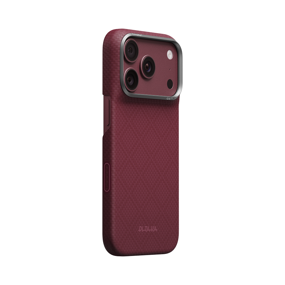 Pitaka iPhone 18 Pro Karbon Kılıf MagSafe Uyumlu Aramid Fiber - Edge Burgundy
