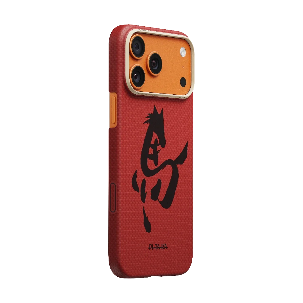 Pitaka iPhone 17 Pro Karbon Kılıf MagSafe Uyumlu Aramid Fiber - Edge Cinnabar