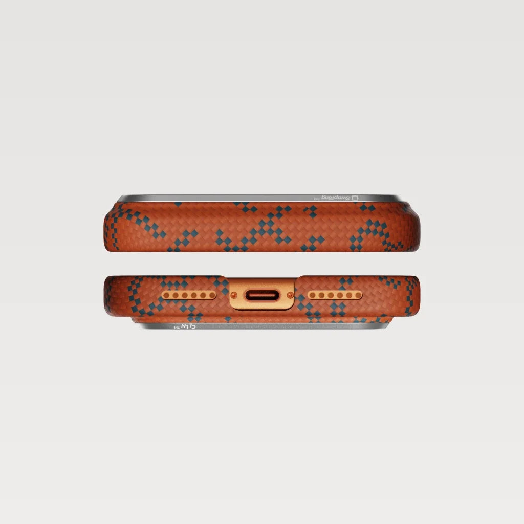 iPhone 17 Pro Max Karbon Kılıf MagSafe Uyumlu Aramid Fiber - Edge Leaping Blue Orange
