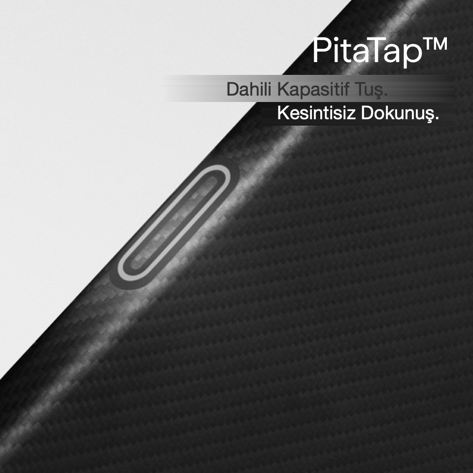 iPhone 18 Pro Max Karbon Kılıf Edge 600D Black Gray - PitaTap dokunmatik tuş yakın çekim