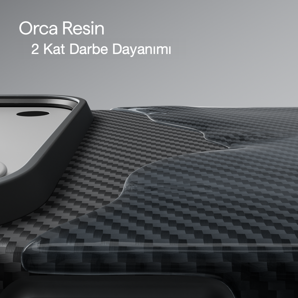 iPhone 18 Pro Max Karbon Kılıf Summa 600D Black Gray - darbeye dayanıklı Orca reçine katmanı detayı