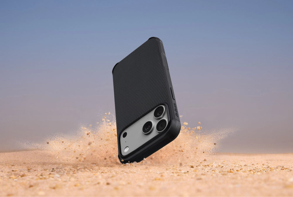 iPhone 16 Pro Karbon Kılıf MagSafe Uyumlu Aramid Fiber - Cairn 600D Black Gray Yüzük Standlı