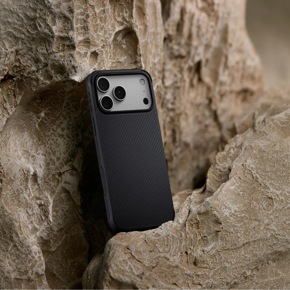 iPhone 16 Pro Karbon Kılıf MagSafe Uyumlu Aramid Fiber - Cairn 600D Black Gray Yüzük Standlı