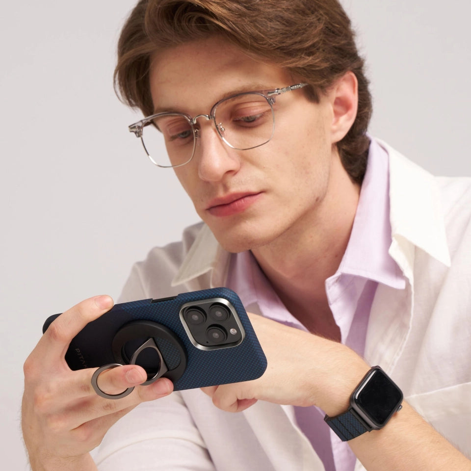 Aramid Fiber MagEZ Grip 3 Magsafe Magnetik Ring Stand Telefon Tutucu Lucid Blue