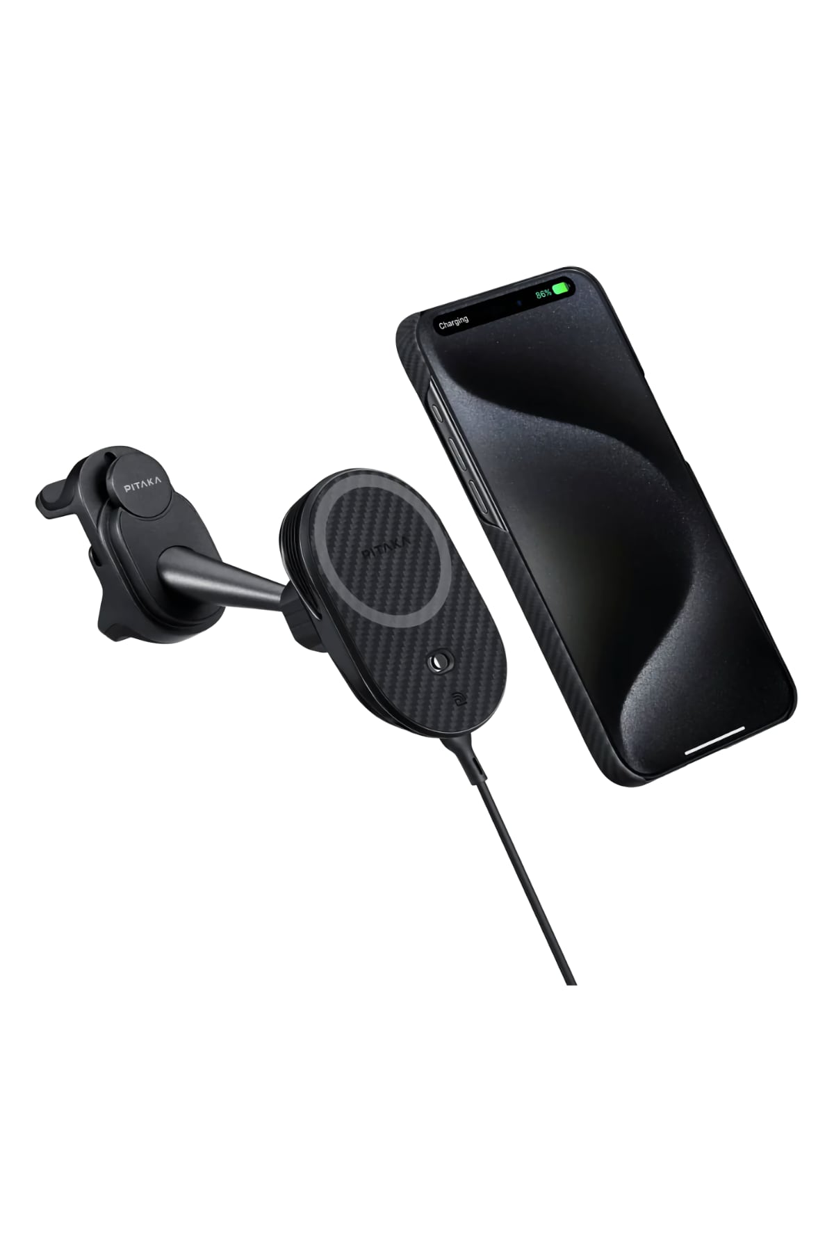 Pitaka MagEZ Pro 2 Tesla Model Y ve Model 3 uyumlu Magsafe Şarj Özellikli Qi2 Aramid Fiber Araç Telefon Tutucu
