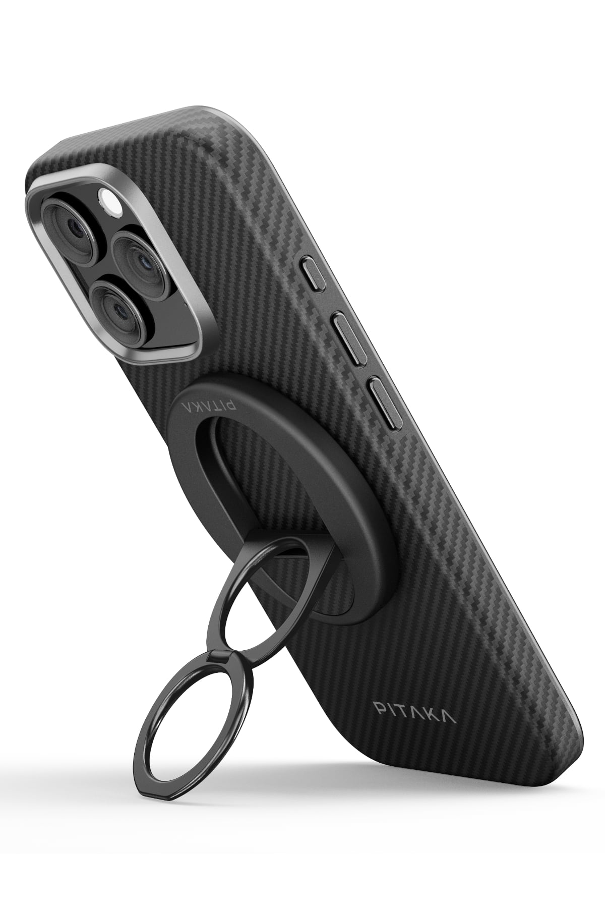 Pitaka Aramid Fiber 600D MagEZ Grip 3 Magsafe Magnetik Ring Stand Telefon Tutucu Siyah