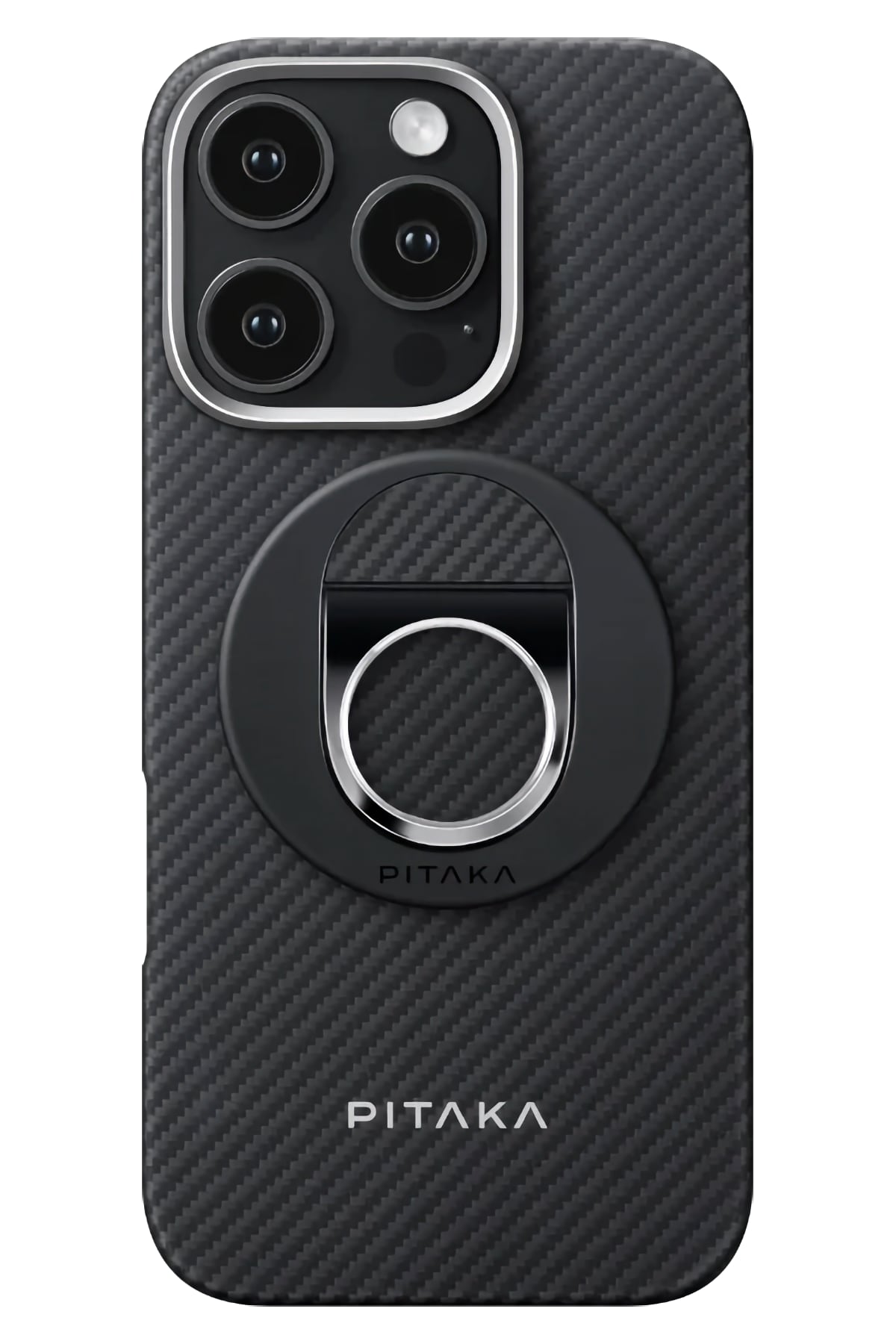 Pitaka Aramid Fiber 600D MagEZ Grip 3 Magsafe Magnetik Ring Stand Telefon Tutucu Siyah