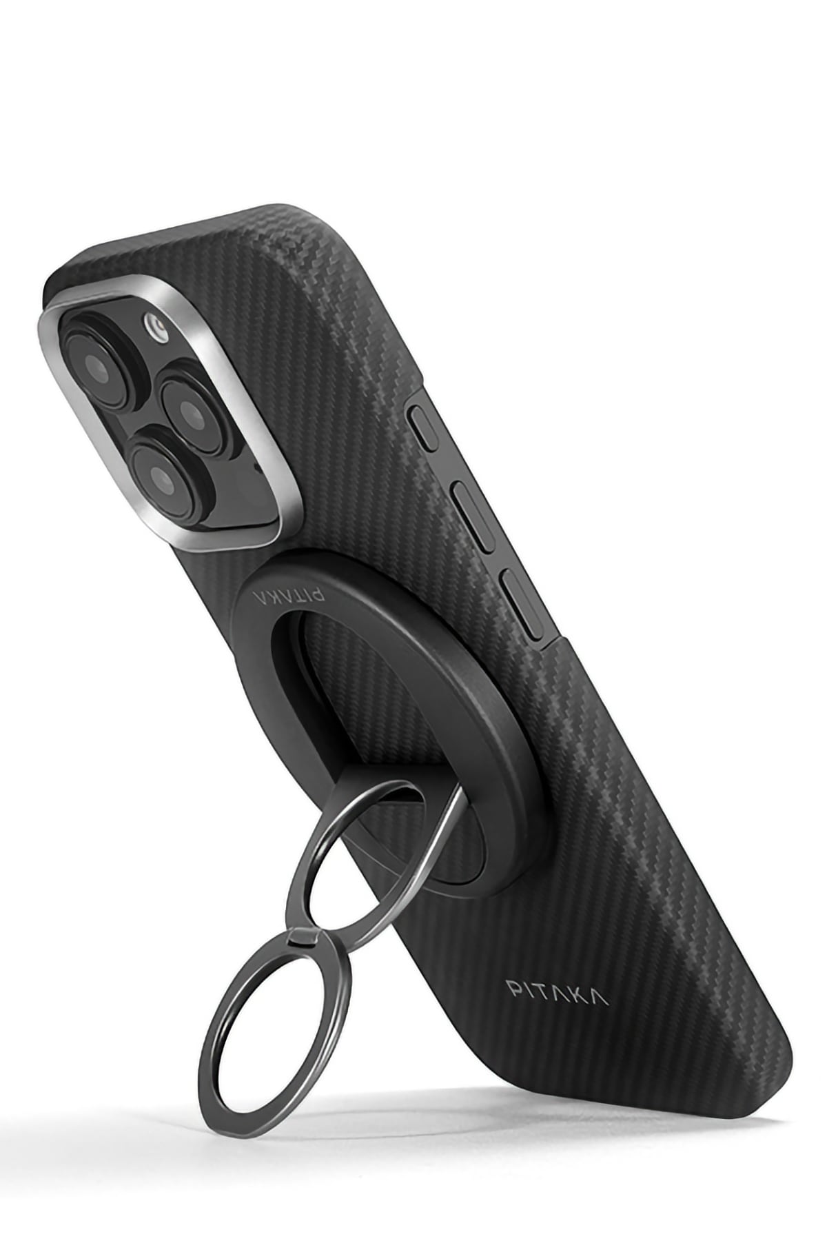 Pitaka Classic Ultra Slim Yüzük Standlı iPhone 16 Pro MagSafe Uyumlu 600D Aramid Fiber Kılıf Siyah