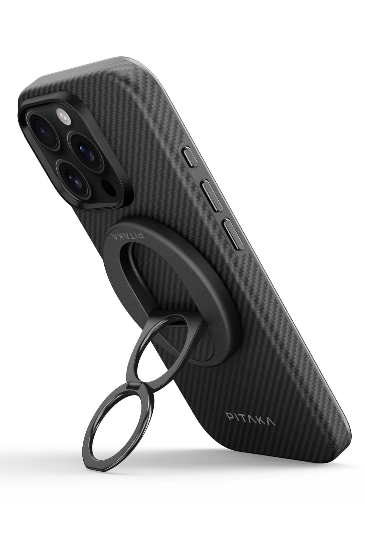 Pitaka Military-Grade Yüzük Standlı iPhone 16 Pro Max MagSafe Uyumlu Aramid Fiber Kılıf Siyah