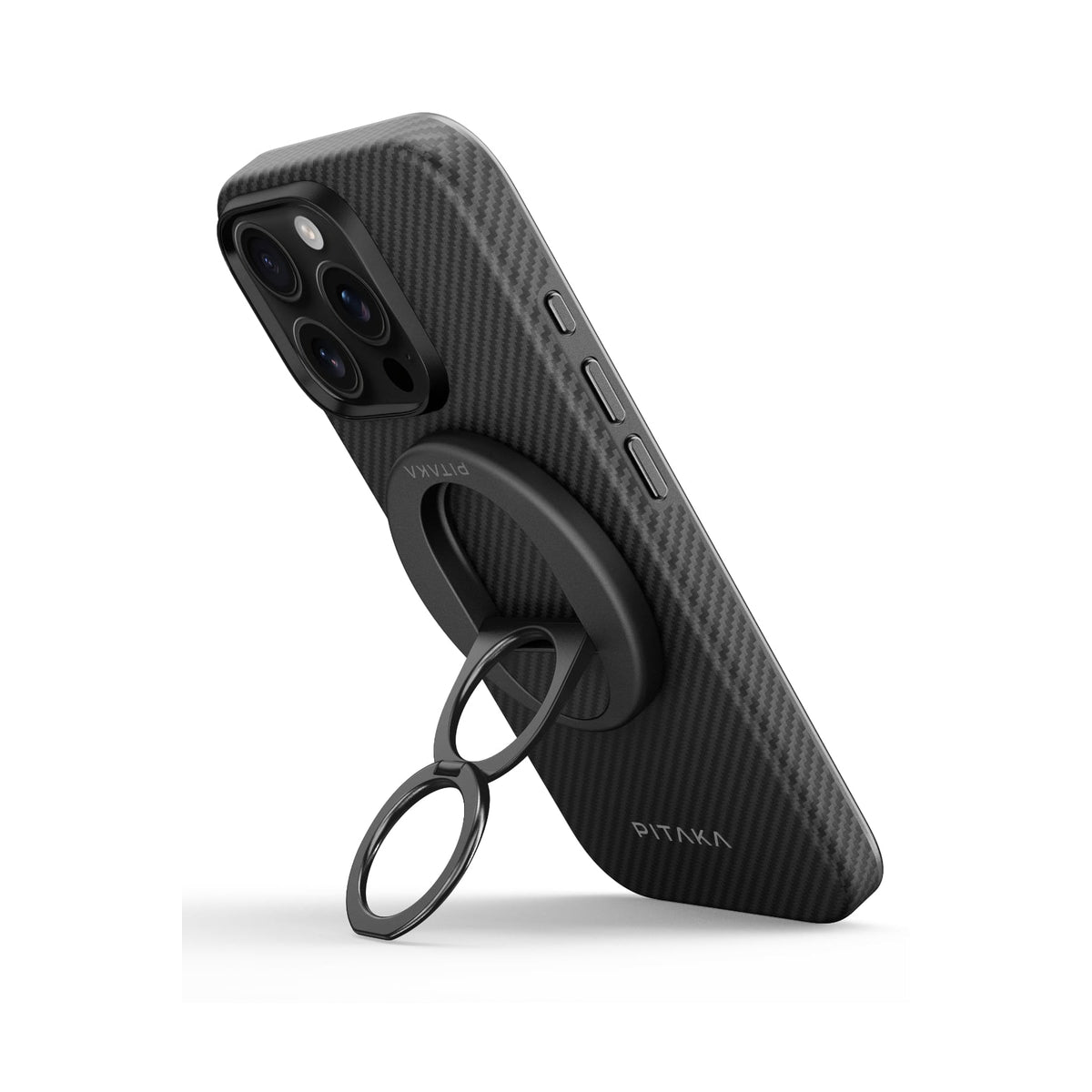 Pitaka iPhone 16 Pro Max Karbon Kılıf MagSafe Uyumlu Aramid Fiber - Cairn 600D Black Gray Yüzük Standlı