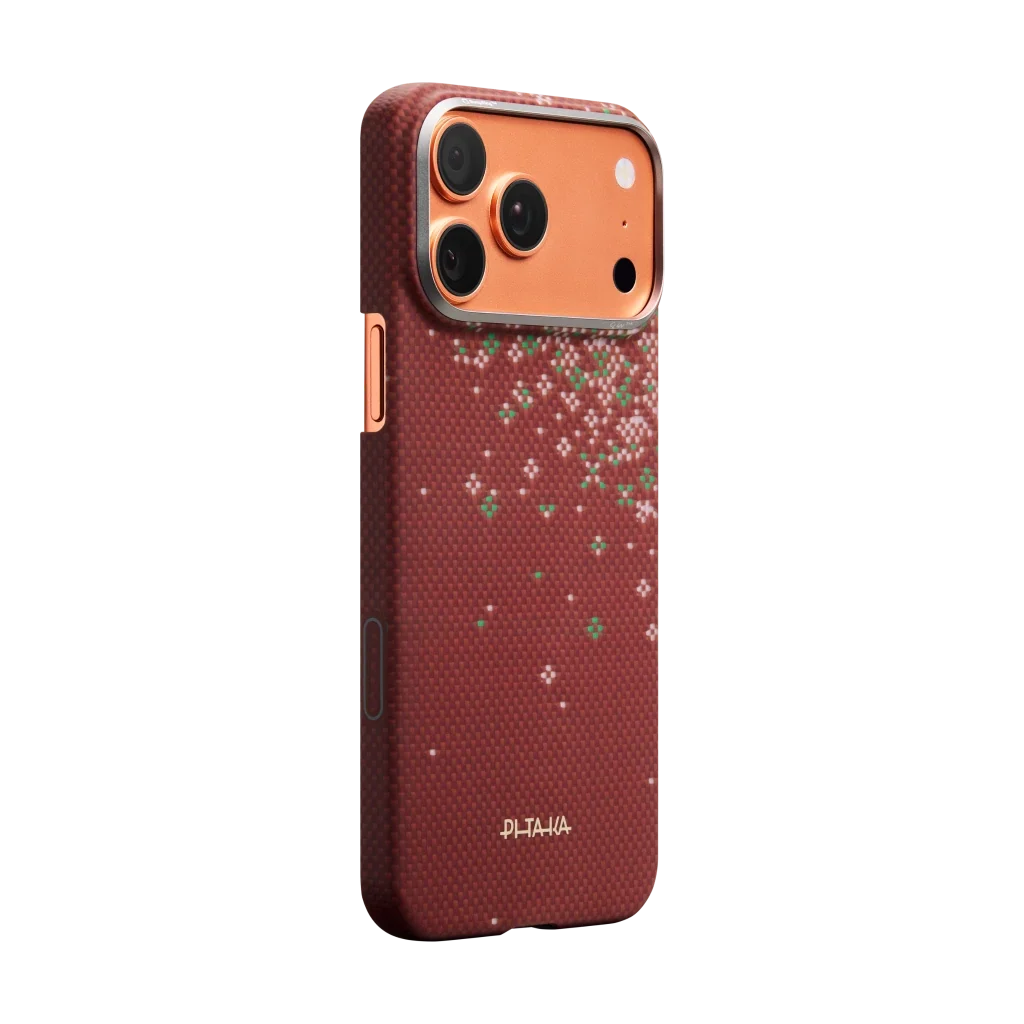 Pitaka iPhone 17 Pro Karbon Kılıf MagSafe Uyumlu Aramid Fiber - Edge Daybreak Red