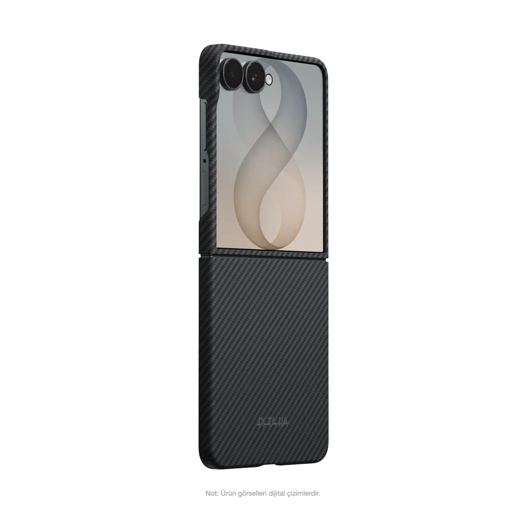 Pitaka Galaxy Z Flip8 Karbon Kılıf MagSafe Uyumlu Aramid Fiber - Edge 600D Black Gray