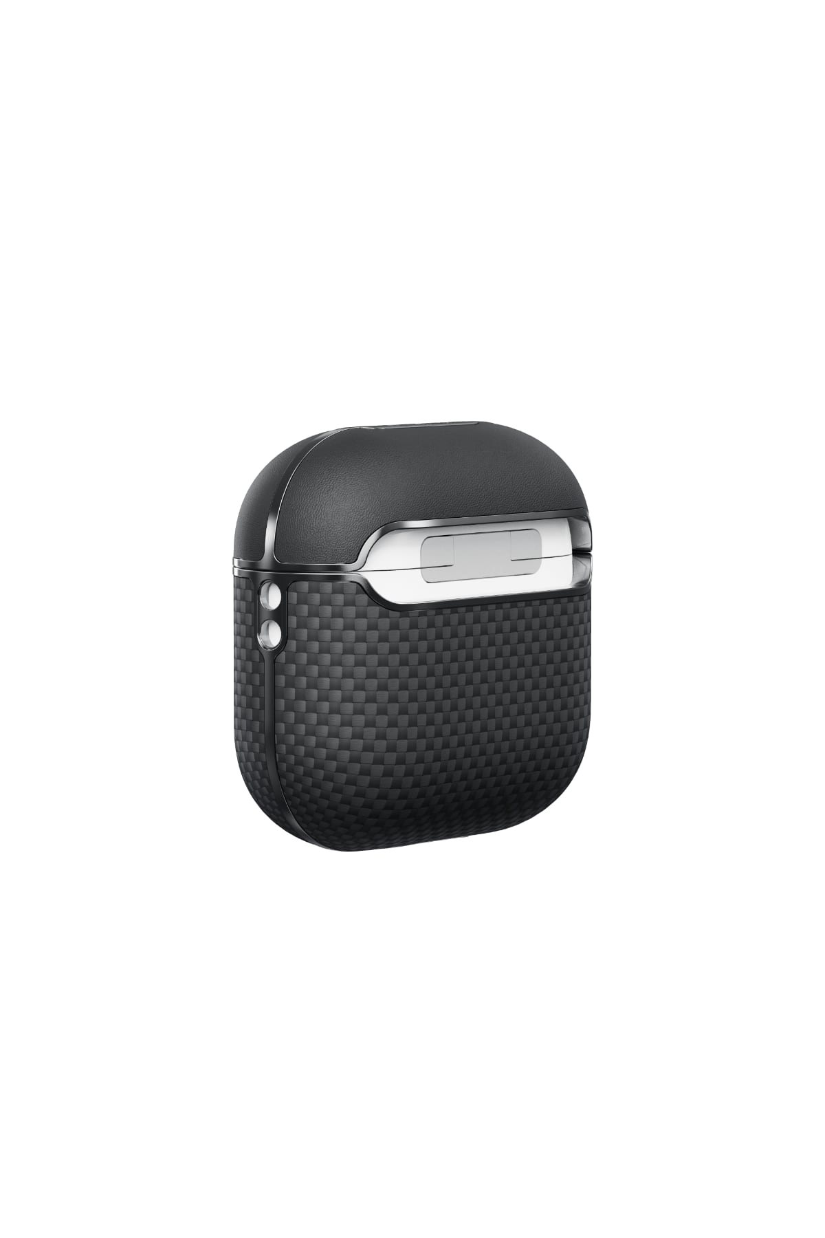 AirPods 4 Black-Gray Twill Kılıf | Aramid Fiber ve Deri Tasarım