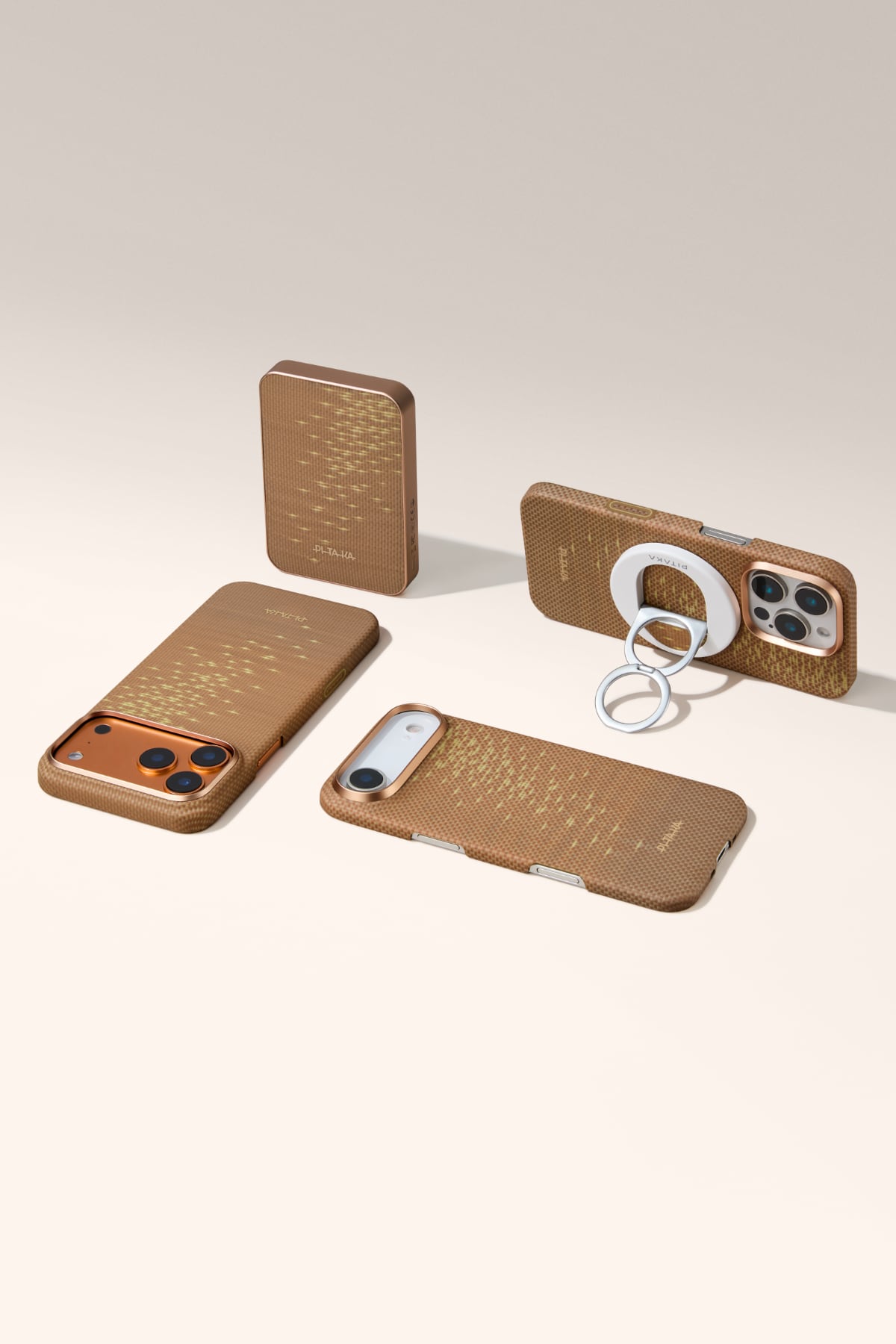 Pitaka Aramid Fiber MagEZ Grip 3 Magsafe Magnetik Ring Stand Telefon Tutucu Golden Glint