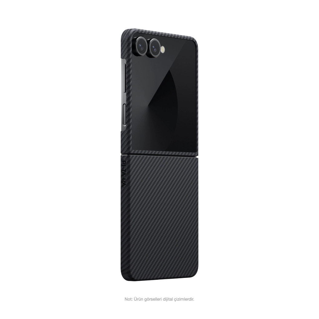 Pitaka Galaxy Z Flip7 Karbon Kılıf MagSafe Uyumlu Aramid Fiber - Edge 600D Black Gray