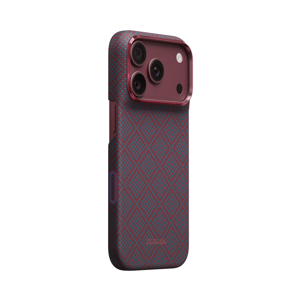 Pitaka iPhone 18 Pro Karbon Kılıf MagSafe Uyumlu Aramid Fiber - Edge Blue's Red