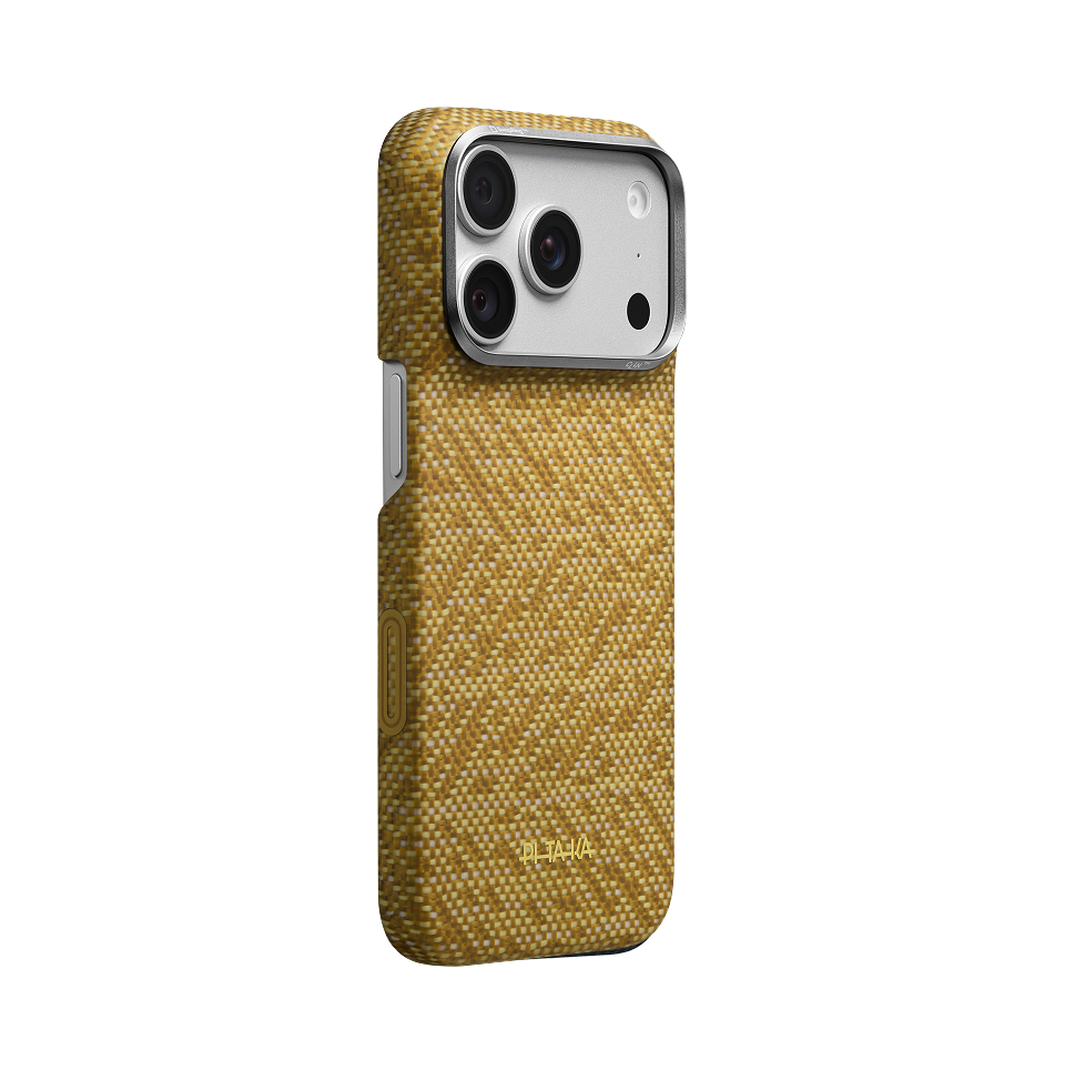 Pitaka iPhone 18 Pro Karbon Kılıf MagSafe Uyumlu Aramid Fiber - Edge Golden Drift