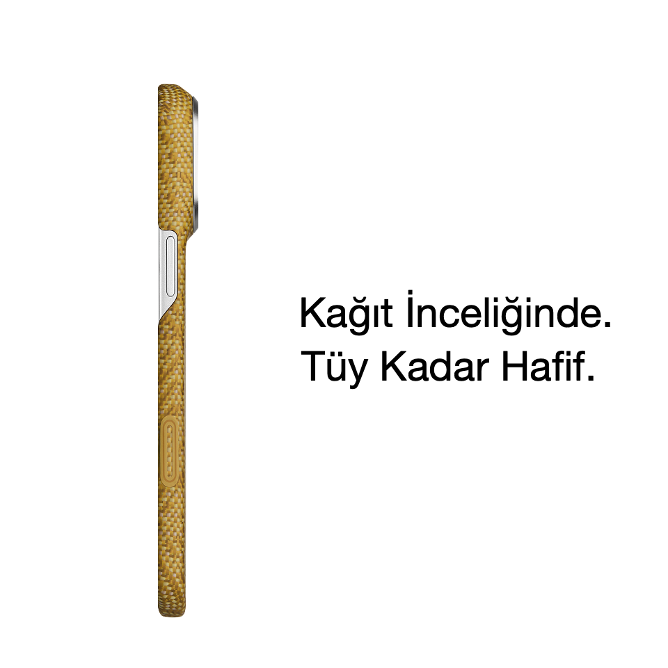 Pitaka iPhone 18 Pro Karbon Kılıf MagSafe Uyumlu Aramid Fiber - Edge Golden Drift