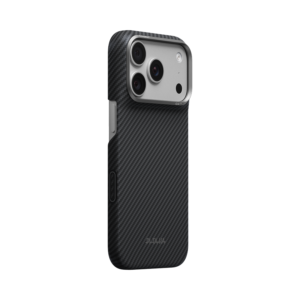 Pitaka iPhone 18 Pro Karbon Kılıf MagSafe Uyumlu Aramid Fiber - Edge 600D Black Gray