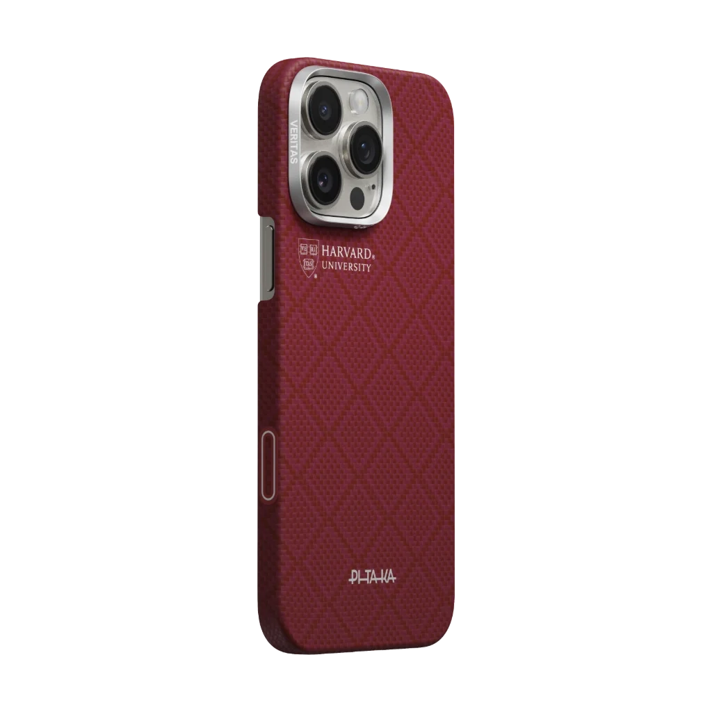 Pitaka iPhone 16 Pro Max Karbon Kılıf MagSafe Uyumlu Aramid Fiber - Edge Harvard Crimson