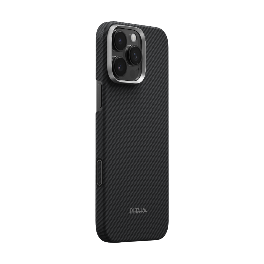 iPhone 16 Pro Max Karbon Kılıf MagSafe Uyumlu Aramid Fiber - Edge 600D Black Gray Yüzük Standlı