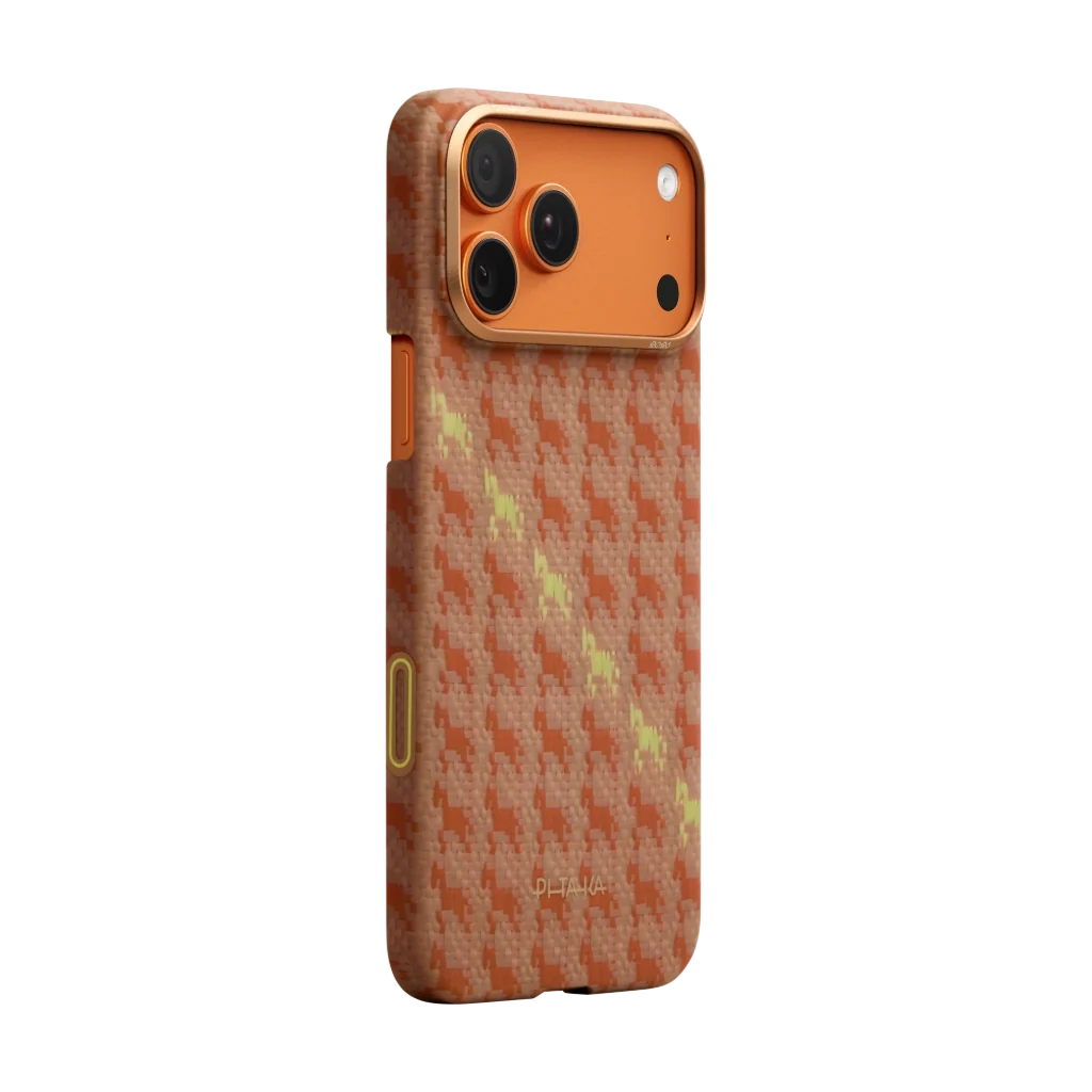 Pitaka iPhone 17 Pro Karbon Kılıf MagSafe Uyumlu Aramid Fiber - Edge Amber