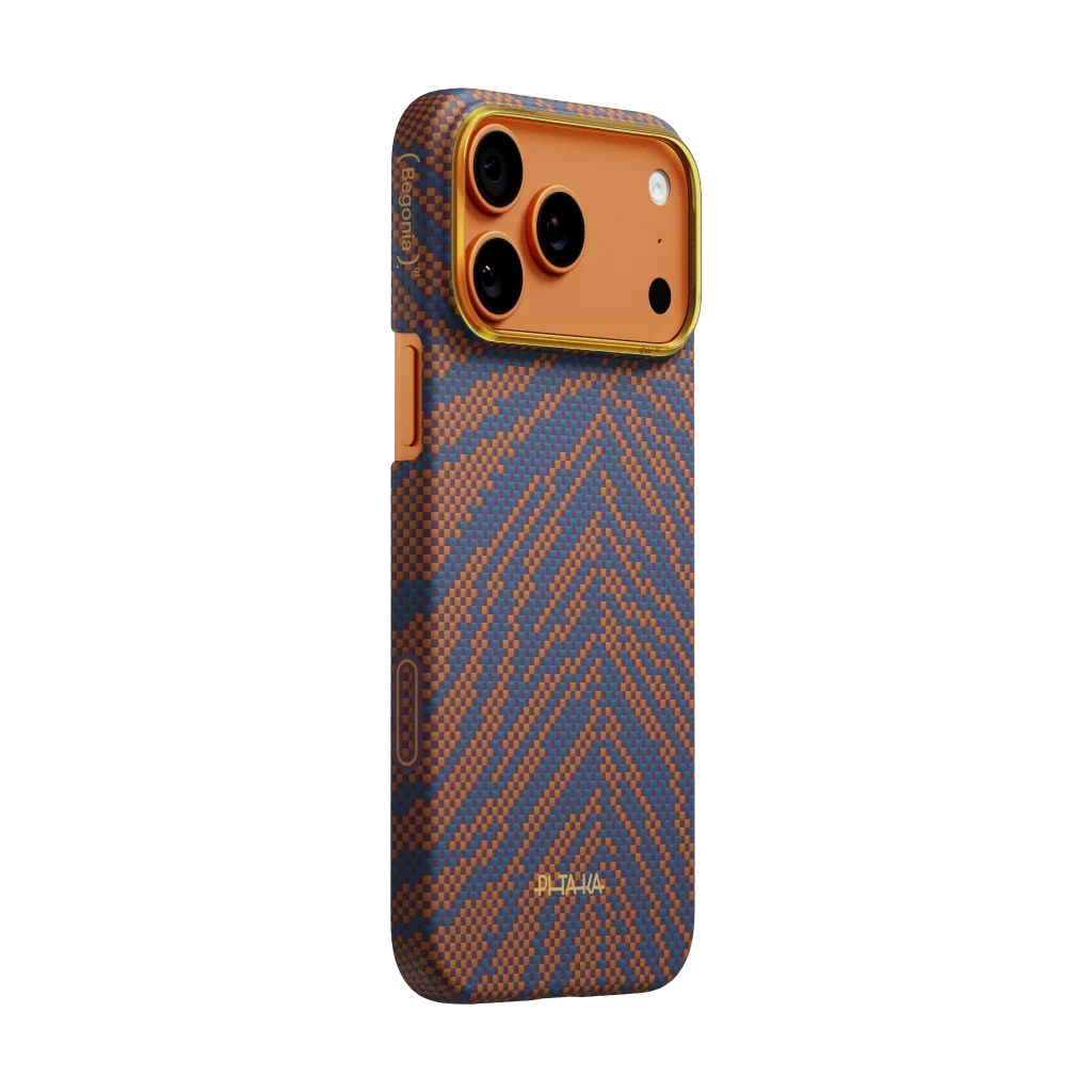 Pitaka iPhone 17 Pro Max Karbon Kılıf MagSafe Uyumlu Aramid Fiber - Edge Burning Orange