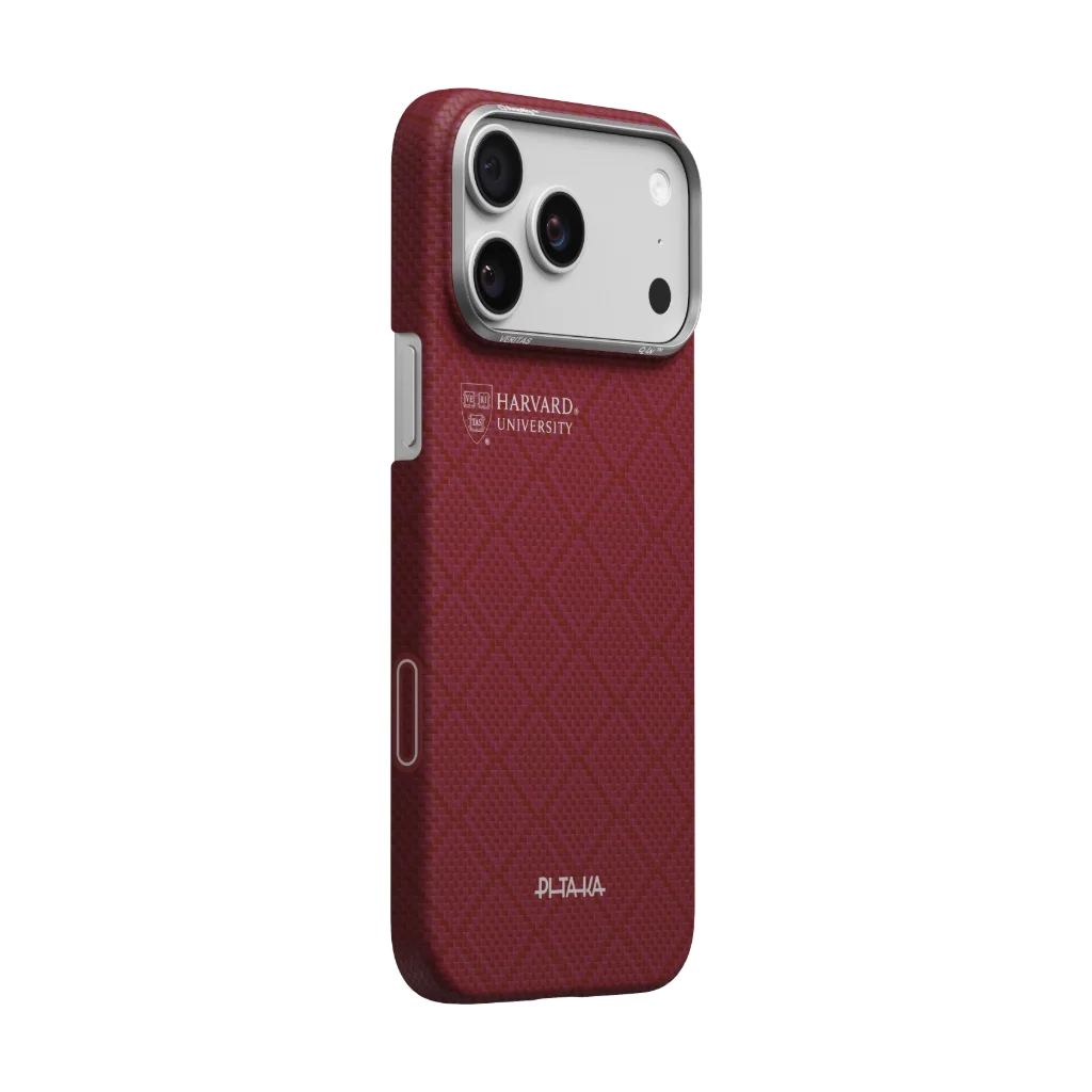 Pitaka iPhone 17 Pro Karbon Kılıf MagSafe Uyumlu Aramid Fiber - Edge Harvard Crimson