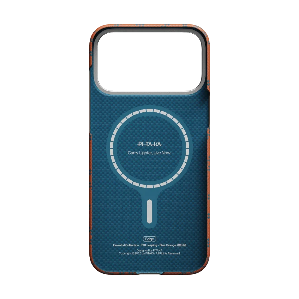 iPhone 17 Pro Max Karbon Kılıf MagSafe Uyumlu Aramid Fiber - Edge Leaping Blue Orange