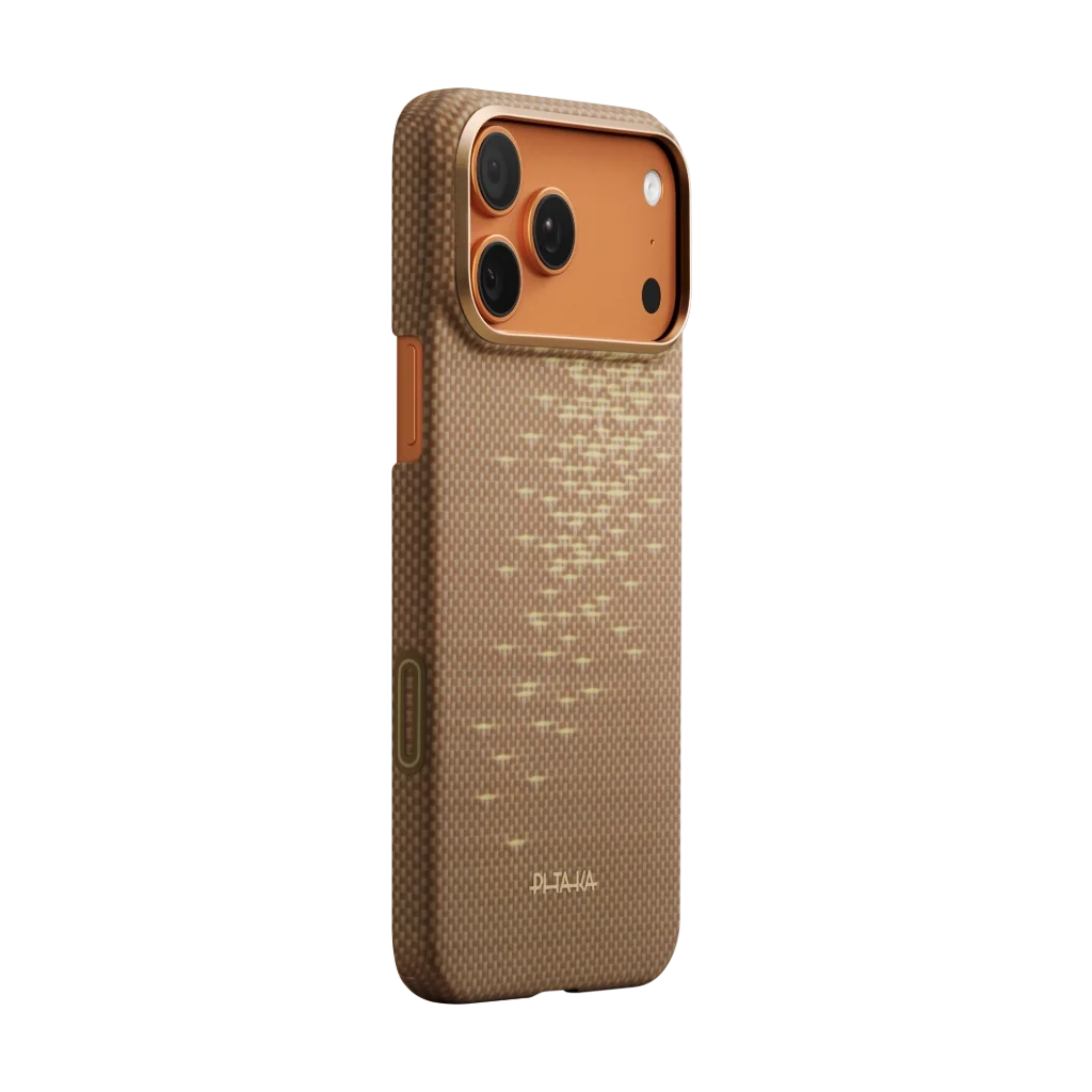 Pitaka iPhone 17 Pro Karbon Kılıf MagSafe Uyumlu Aramid Fiber - Edge Golden Glint