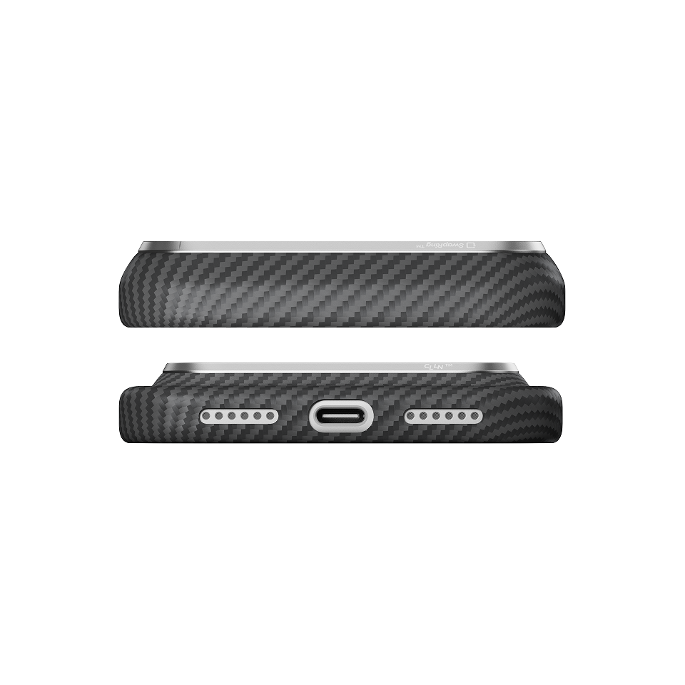 iPhone 18 Pro Max Karbon Kılıf MagSafe Uyumlu Aramid Fiber - Edge 600D Black Gray