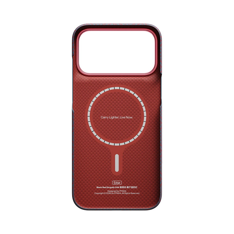 iPhone 18 Pro Max Karbon Kılıf MagSafe Uyumlu Aramid Fiber - Edge Blue's Red