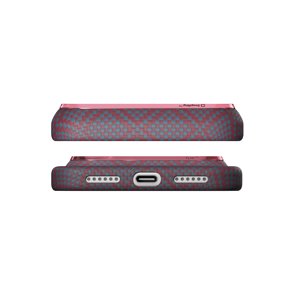iPhone 18 Pro Max Karbon Kılıf MagSafe Uyumlu Aramid Fiber - Edge Blue's Red