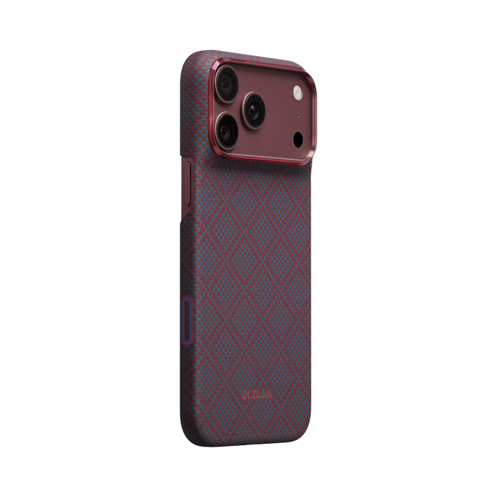 iPhone 18 Pro Max Karbon Kılıf MagSafe Uyumlu Aramid Fiber - Edge Blue's Red