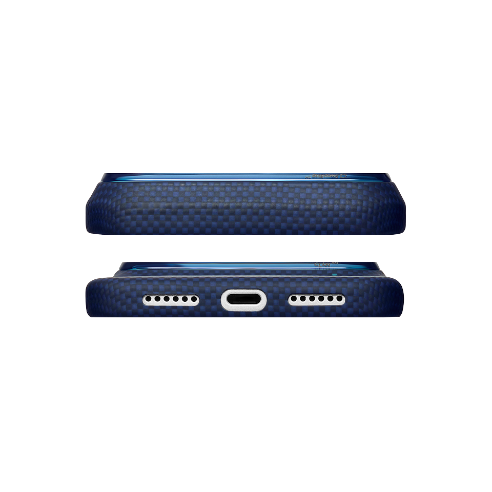 iPhone 18 Pro Max Karbon Kılıf Edge Nearfield Blue - üstten ve alttan kenar görünümü