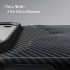 iPhone 18 Pro Max Karbon Kılıf Summa 600D Black Gray - darbeye dayanıklı Orca reçine katmanı detayı