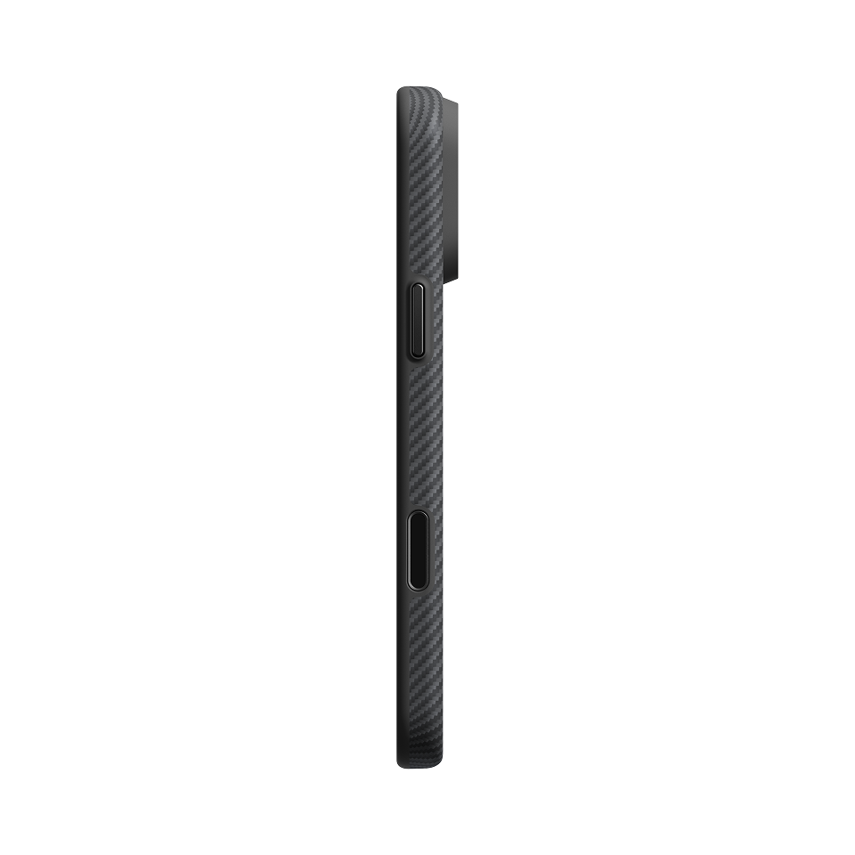 iPhone 18 Pro Max Karbon Kılıf Summa 600D Black Gray - yandan görünüm ve düğme koruması