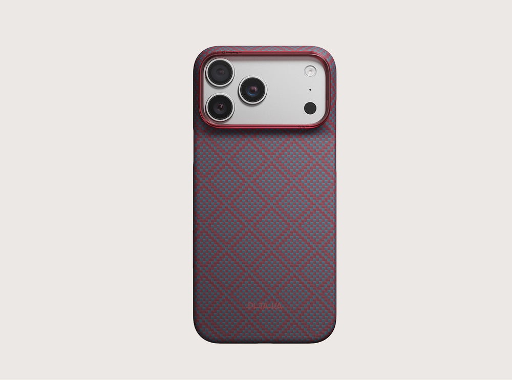 iPhone 18 Pro Max Karbon Kılıf MagSafe Uyumlu Aramid Fiber - Edge Blue's Red