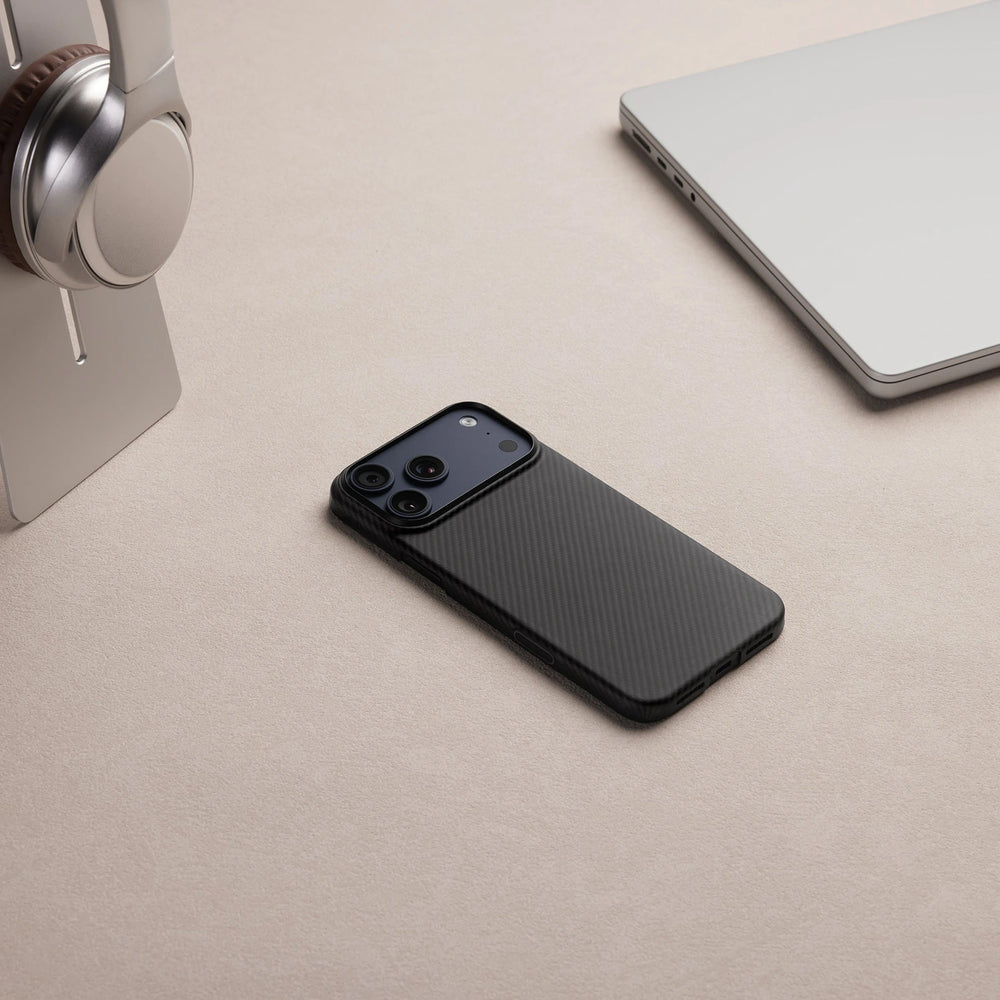 iPhone 17 Karbon Kılıf MagSafe Uyumlu Aramid Fiber - Edge 600D Black Gray