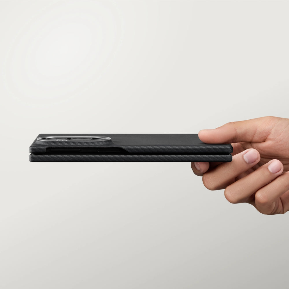 Galaxy Z Fold8 Karbon Kılıf MagSafe Uyumlu Aramid Fiber - Edge 600D Black Gray Menteşeli Arka Kılıf