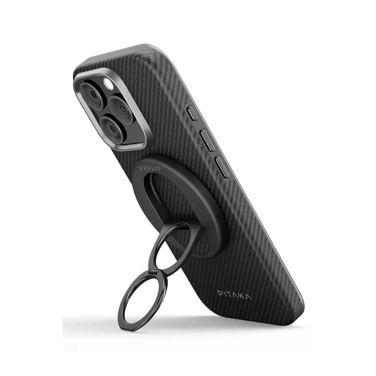 Pitaka Aramid Fiber 600D MagEZ Grip 3 Magsafe Magnetik Ring Stand Telefon Tutucu Siyah
