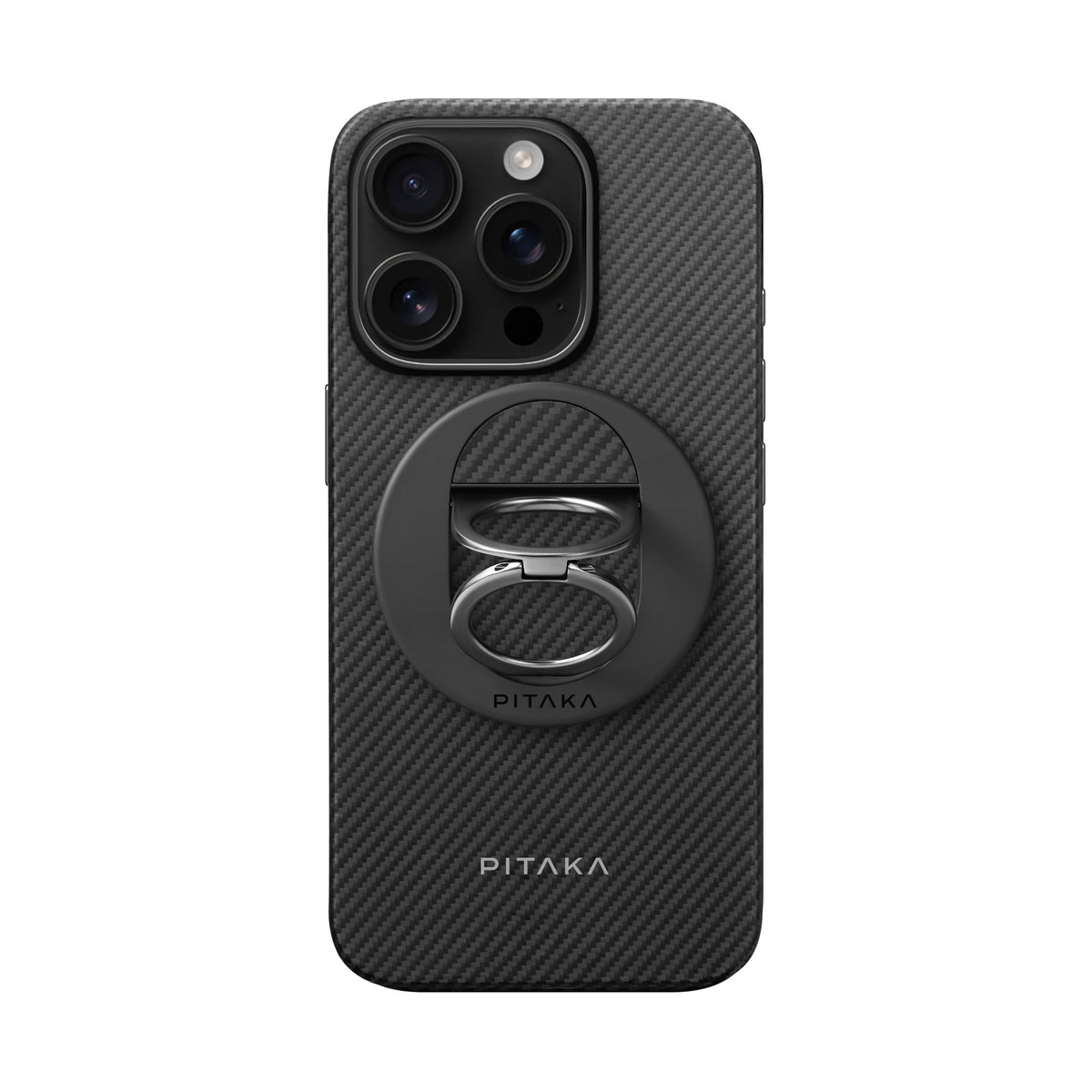 iPhone 16 Pro Karbon Kılıf MagSafe Uyumlu Aramid Fiber - Edge 600D Black Gray Yüzük Standlı