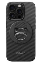 Pitaka Classic Ultra Slim Yüzük Standlı iPhone 16 Pro Max MagSafe Uyumlu 600D Aramid Fiber Kılıf Siyah