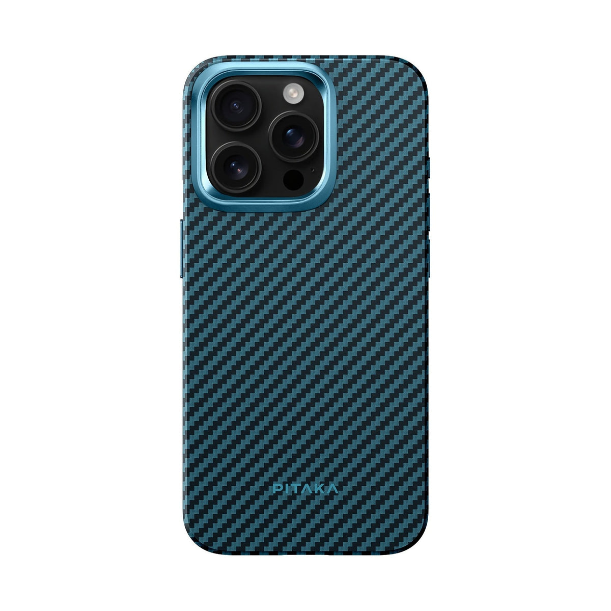 Pitaka iPhone 15 Pro Karbon Kılıf MagSafe Uyumlu Aramid Fiber - Cairn 1500D Black Blue