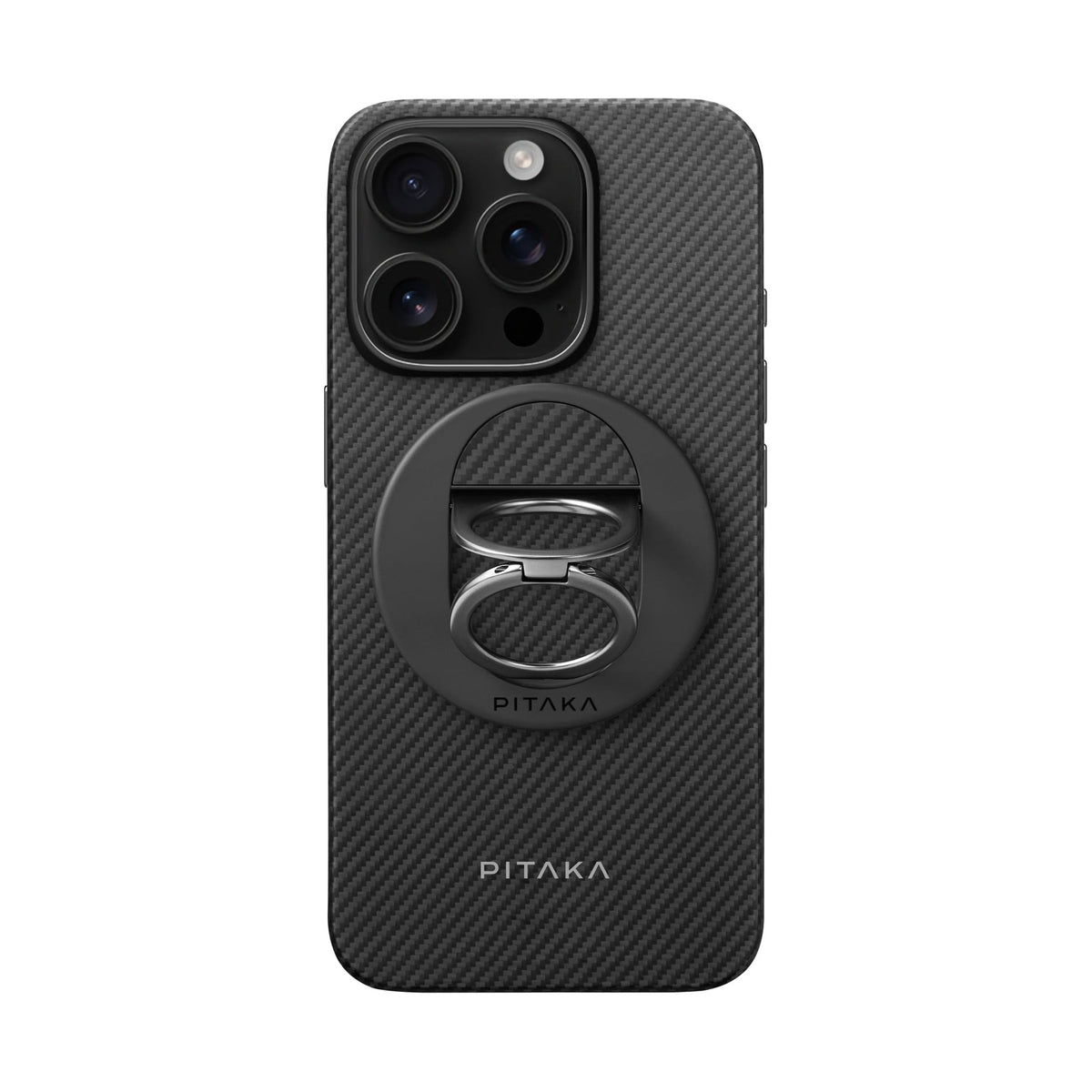 iPhone 16 Pro Max Karbon Kılıf MagSafe Uyumlu Aramid Fiber - Cairn 600D Black Gray Yüzük Standlı
